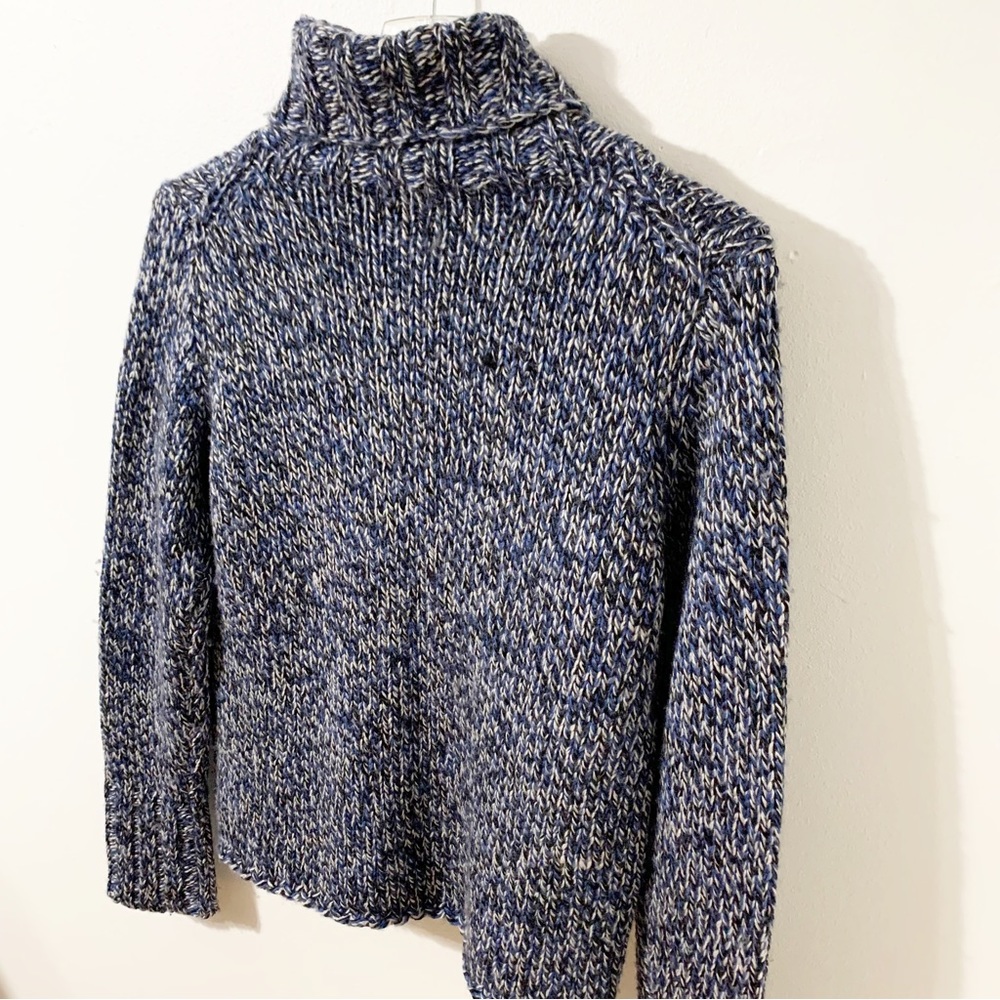 Vintage Y2K 2001 GAP Wool Blend Chunky Knit Turtleneck Sweater Women L Blue Marl - Picture 4 of 9